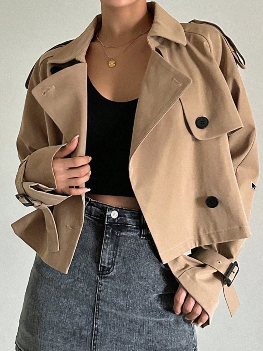 Classic Double Breasted Button Buckle Sleeve Cropped Trench coat